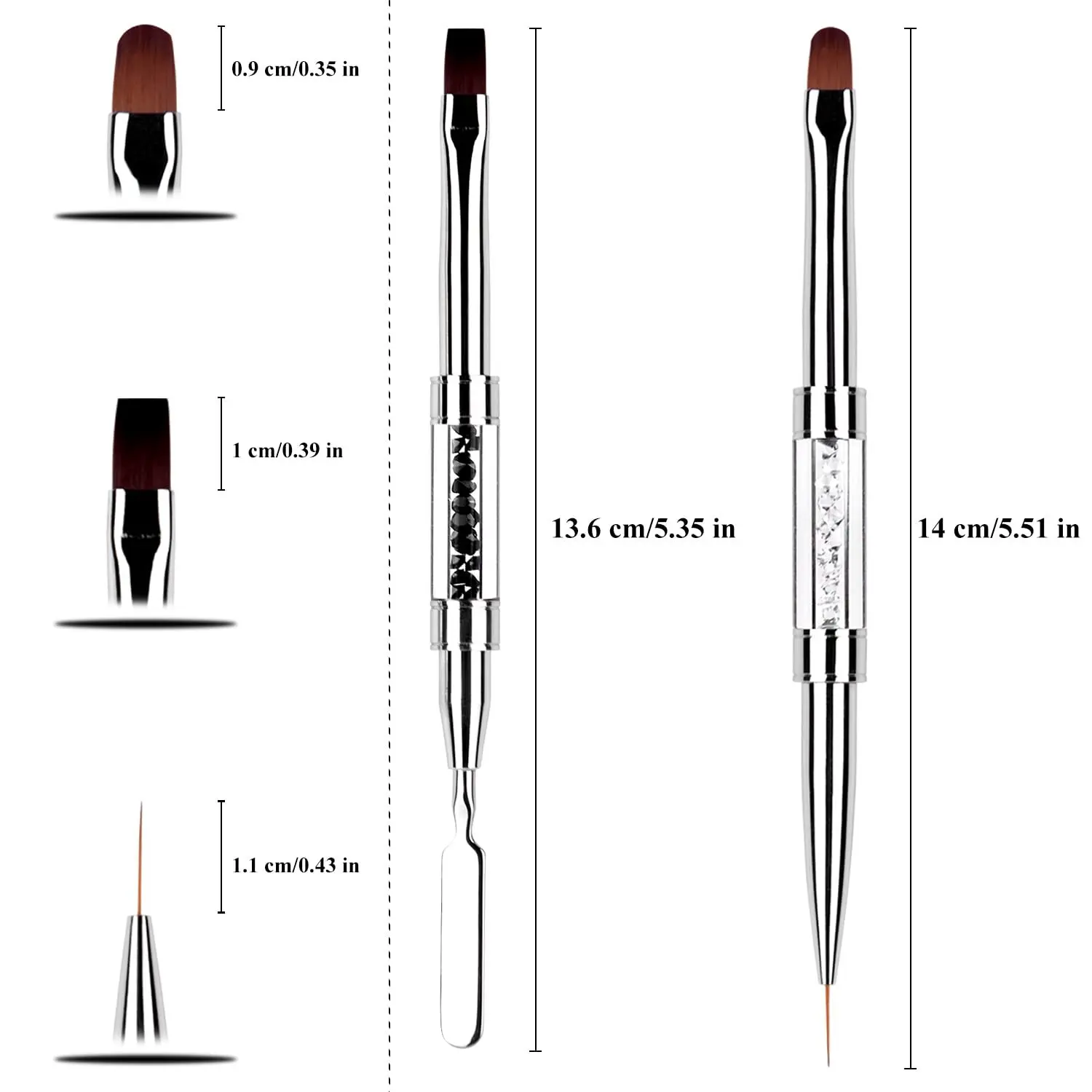 2Pcs Dual-ended Nail Design Brushes Rhinestone Handle UV Gel Nail Brush Set Professional Nail Art Tools 3