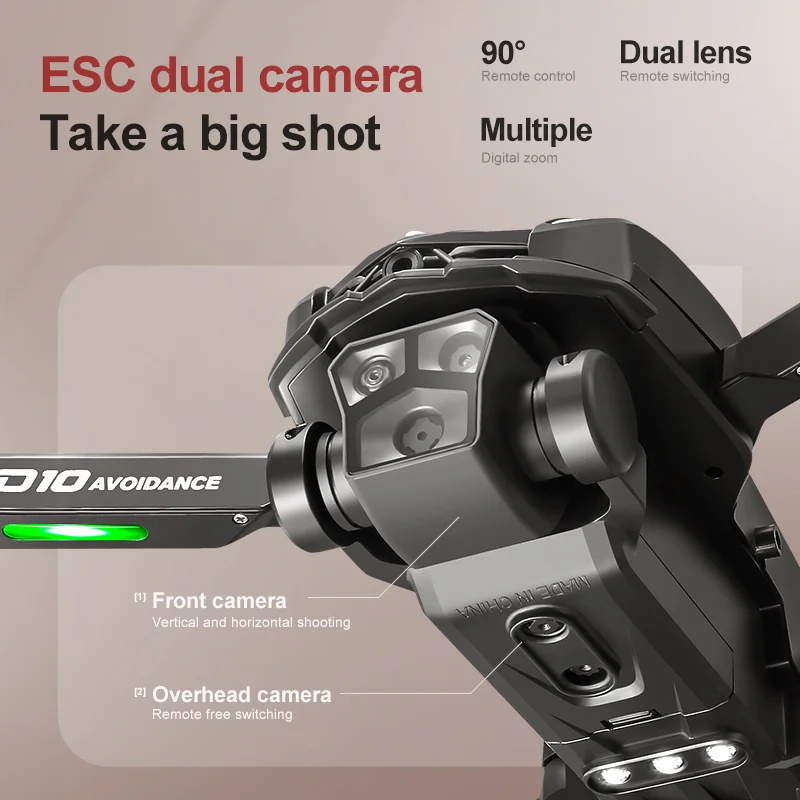 Drone Selfie de Poche D10 Noir - Mini Drone Pliable avec Caméra HD