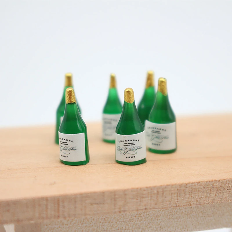 

6Pcs 1/12 Dollhouse Simulation Wine Bottles Dollhouse Champagne Bottle Model Dolls House Drinks Decoration Accessories