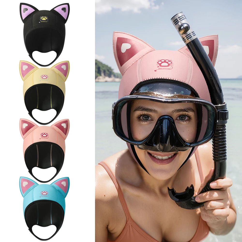3MM Cute Cat Ears Diving Hood Neoprene Head Protection Dive Hood Underwater Safe Dive for Outdoor Water Sports