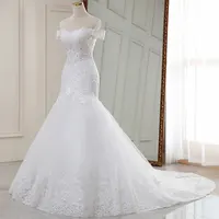 Customized Mermaid Women Wedding Dresses Off Shoulder V Neck Appliques Bridal Gowns Court Train Vestido De Noiva robe de mariée 1