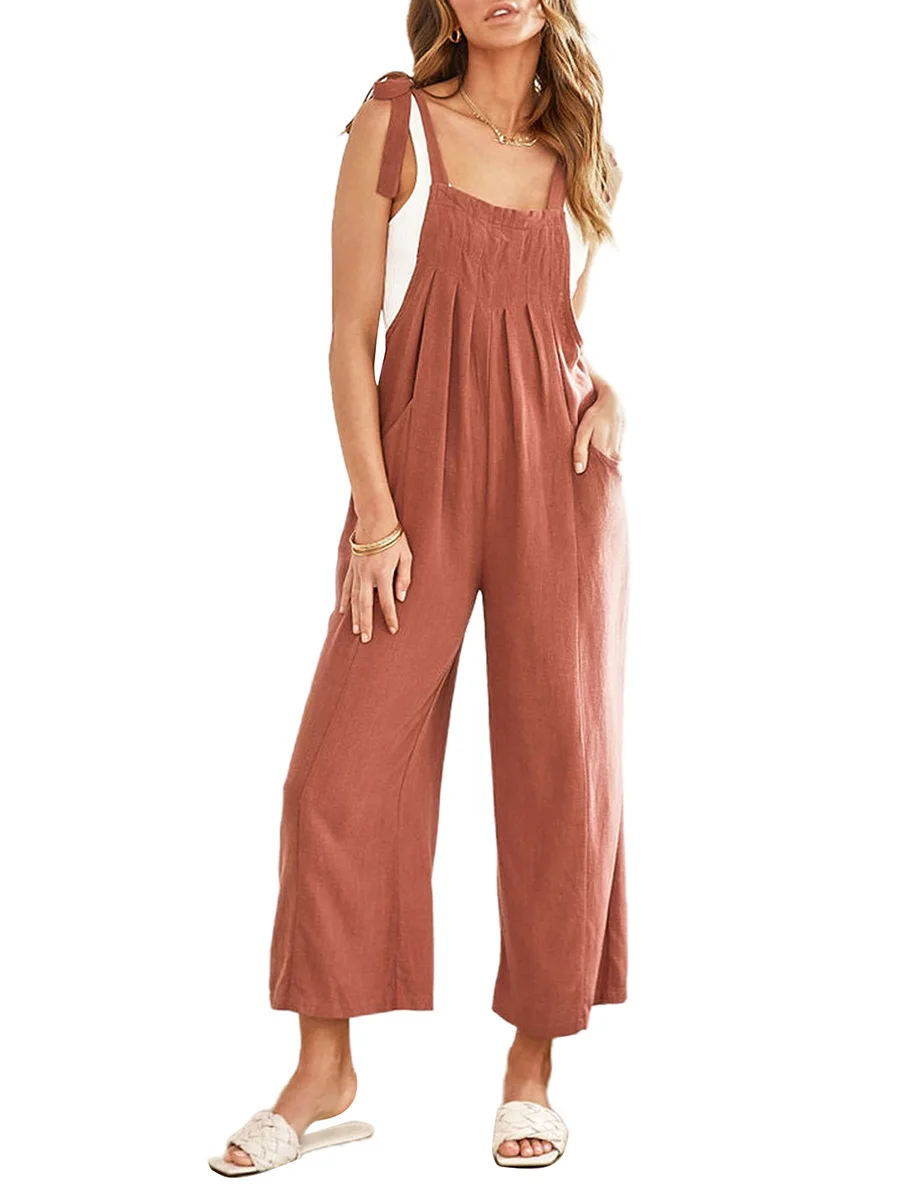 

Women Sleeveless Suspender Overalls Casual Jumpsuit Adjustable Strap Button Wide Leg Baggy Pants Loose Romper Trousers with