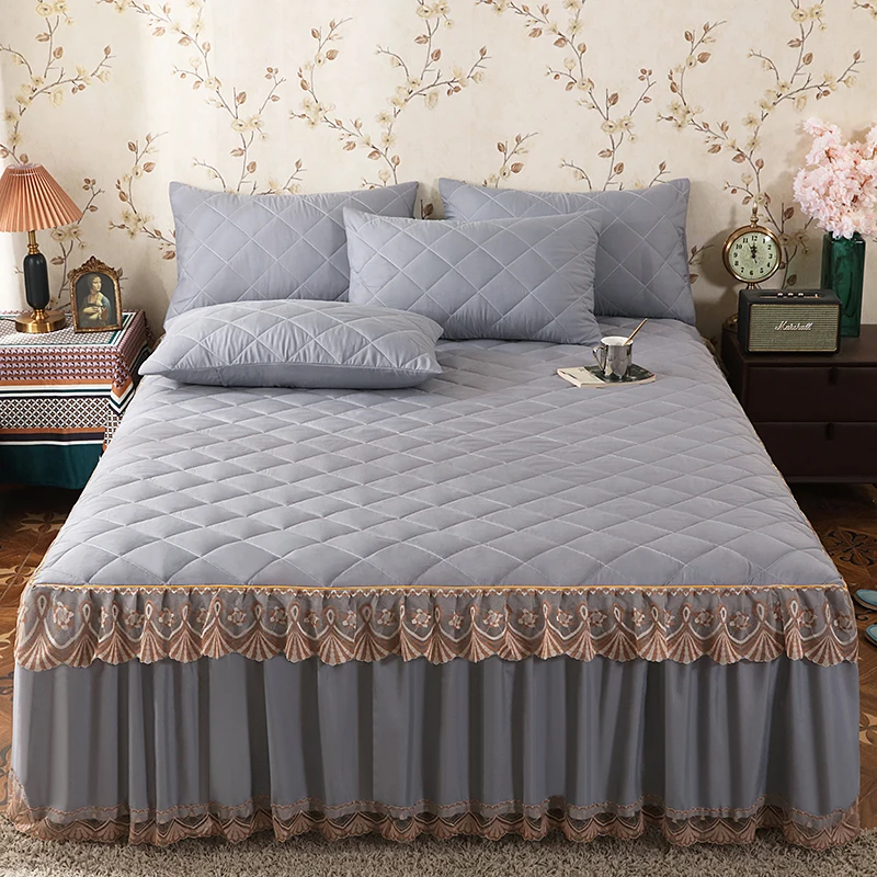 

Lace Laminated Cotton Thickened Brushed Bed Skirt,Mattress Cover 160x200,140x190,Bedding Bedspreads Bedroom Decoration