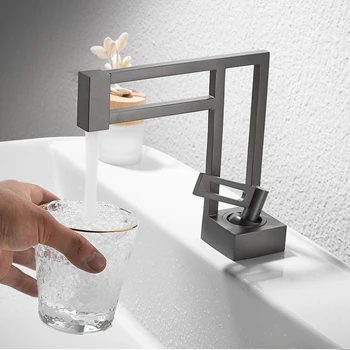 โมเดิร์นก๊อกน้ําอ่างล้างหน้าสีดําอ่างล้างจานก๊อกทองเหลืองห้องน้ําก๊อกน้ําสแควร์อ่างล้างจานก๊อกน้ําสีดําอ่างล้างหน้าเย็นเดี่ยว 1