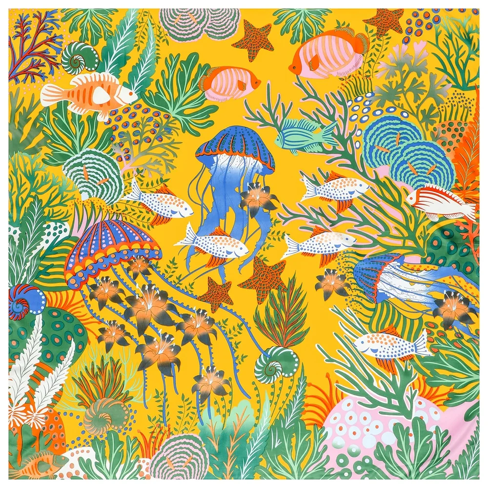New Arrived Oversized Scarf “Underwater World”Women Silk Shawl 51in Large Wrap Stoles Lady Bandanas Hijab Femme Present 4