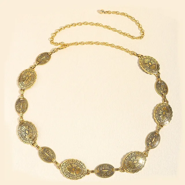 Chaîne de taille en métal pour femmes, accessoires de style rétro, cercle décoratif sculpté, ceinture, accessoires de style haut 1