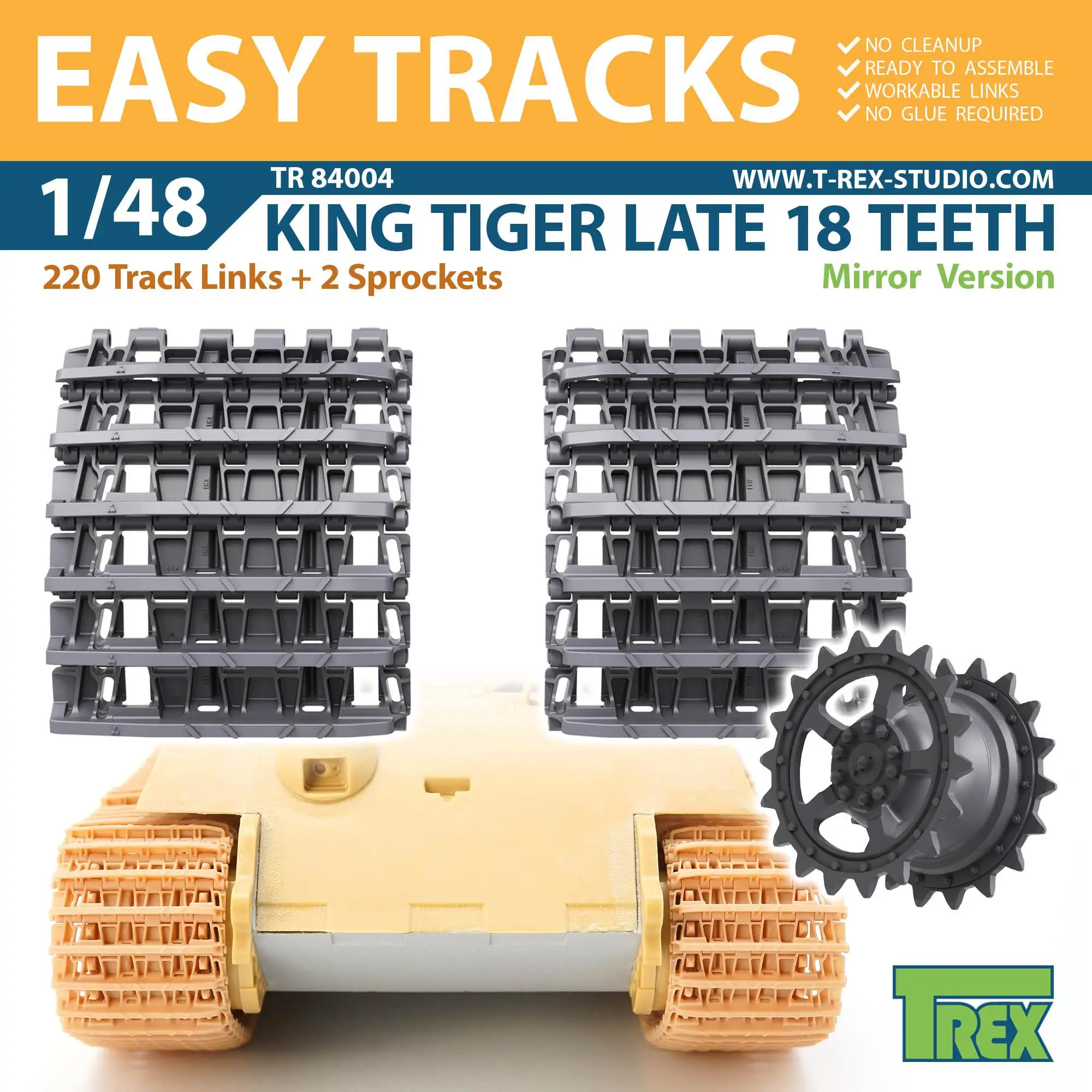 

TR84004 T-REX 1/48 King Tiger Late 18 зубьев, зеркальная версия с звёздочками 3D