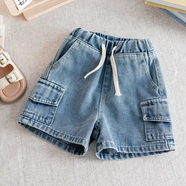 Short Cargo en Denim pour enfants garçons de 2 à 8 ans, bas en jean décontracté, taille élastique, vêtements d'extérieur pour enfants, 2026 1
