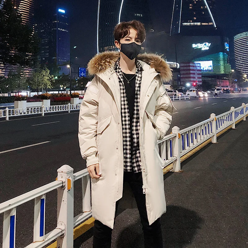 Mid-Length Couple down Jacket off-Season New Hooded Fur Collar Fashion Loose Men's and Women's Warm Coat Fashion