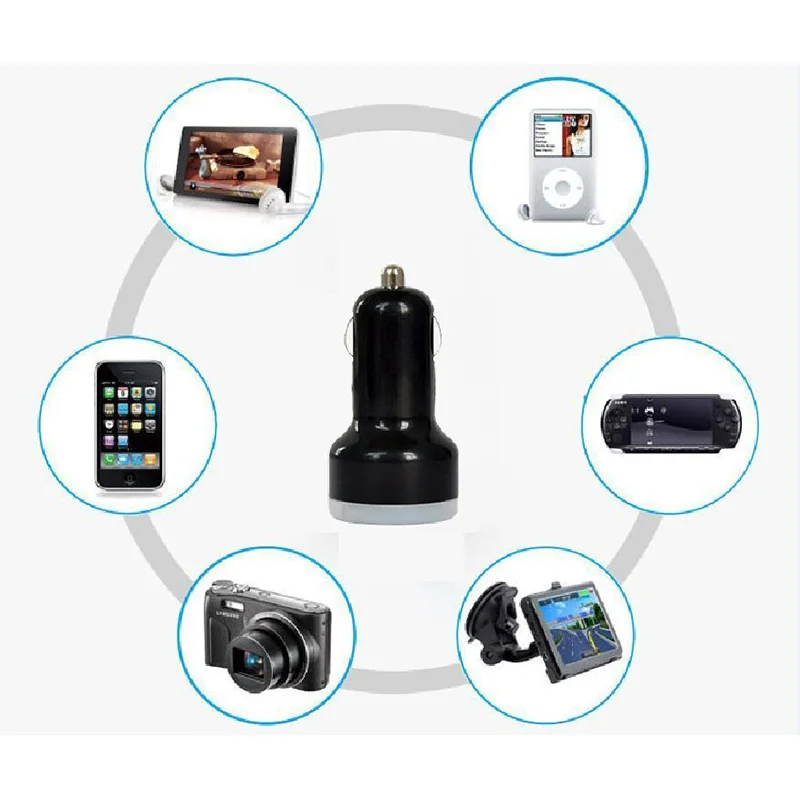 White Double Port USB Car Charger For iPhone Samsung