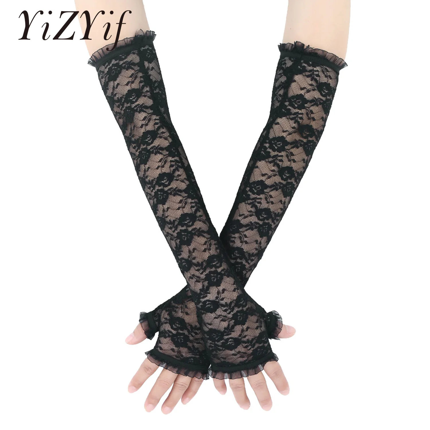 Asooll Winter Fingerless Lace Gloves Wrist Cosplay Length Finger Gloves Fashion Prom Party Driving Wedding Gloves for Women and Girls 