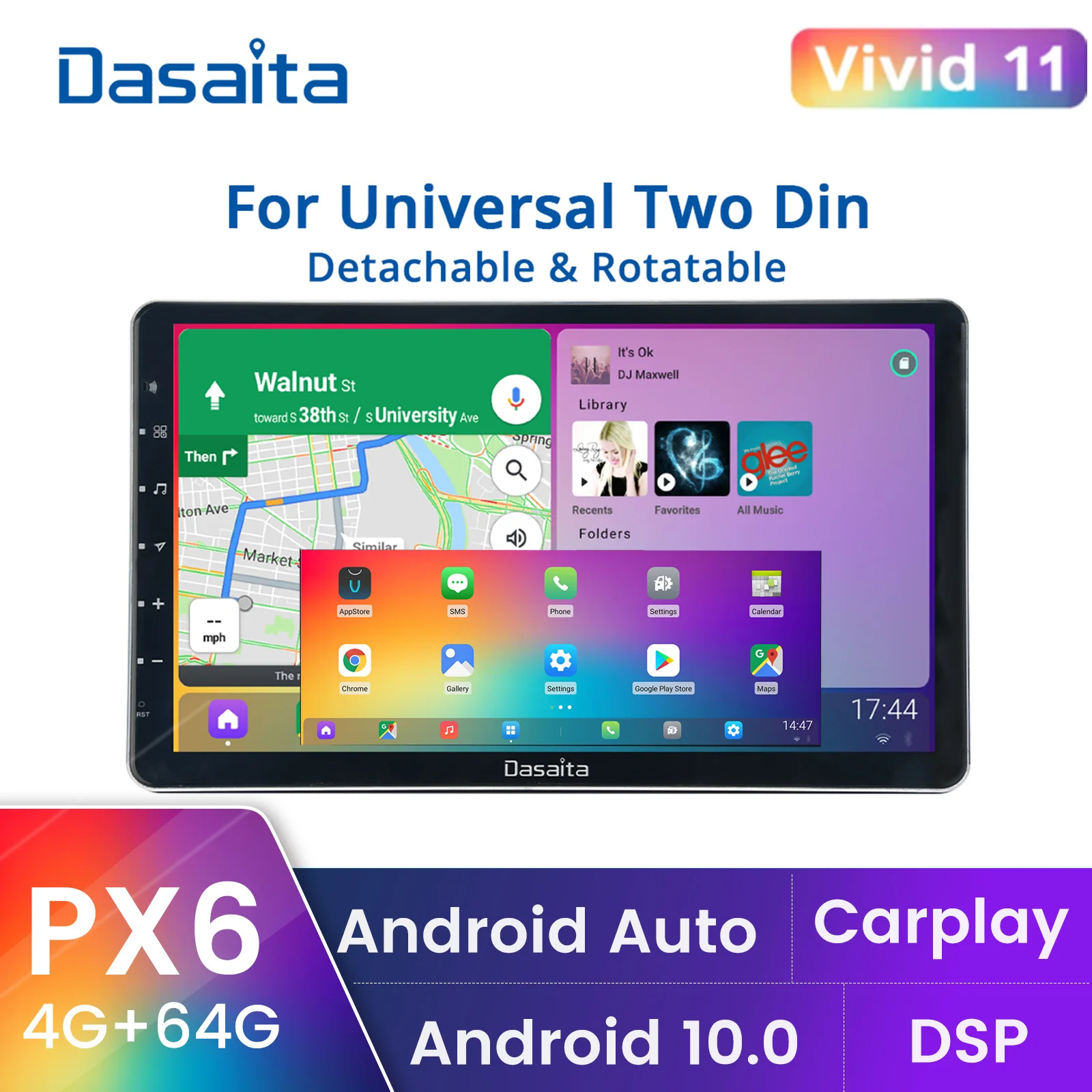 Dasaita Vivid Double 2 Din 11.6 "Autoradio Apple Carplay Android Auto Gps Navigazione Video Stereo Per Nissan Toyota Honda 2K