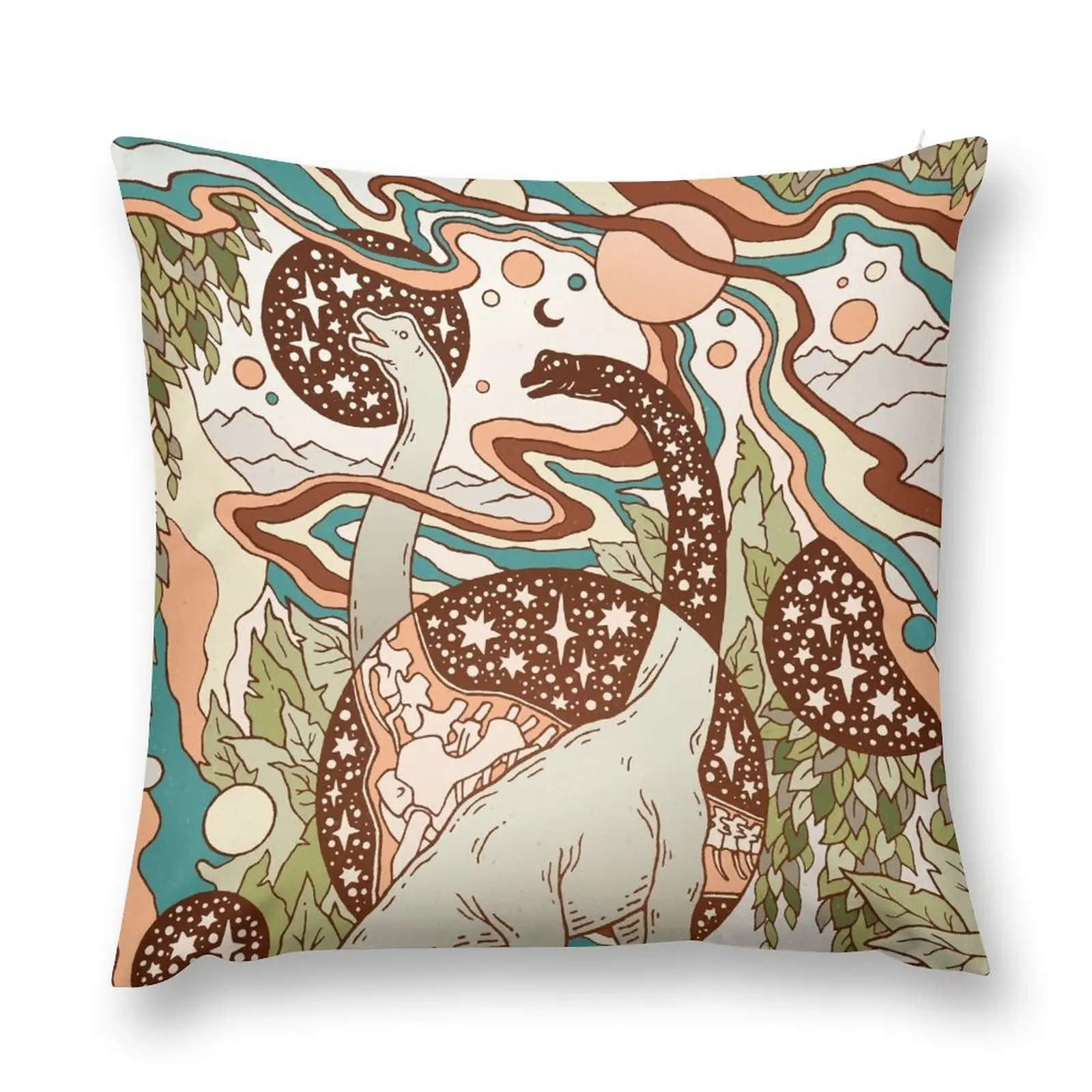 

Jurassic Portal | Retro Rainbow Palette | Dinosaur Science Fiction Art Throw Pillow Cushions For Sofa Rectangular Cushion Cover
