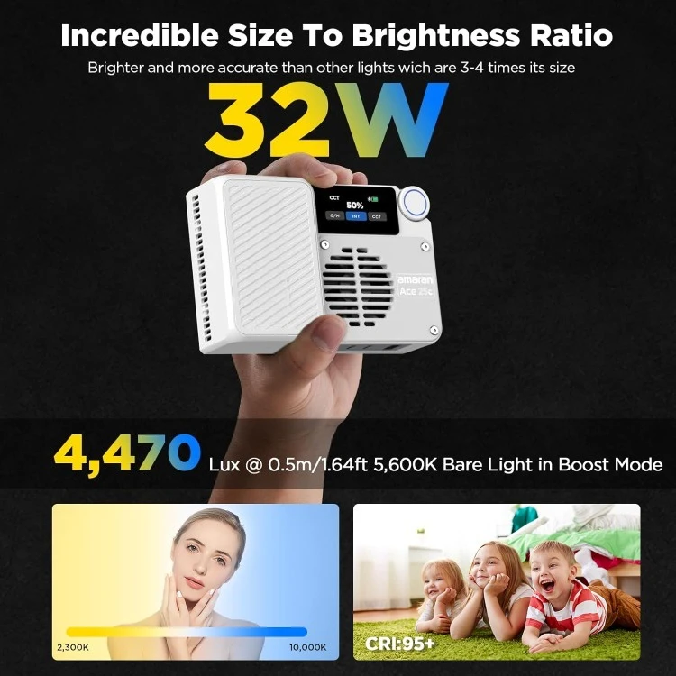 Ace 25c Kit, Pocket RGBWW LED Light, Boost Mode Up to 32W, Full-Color Mini Video Light (2,300-10,000K), 1,500 Lux@1m at 5 2
