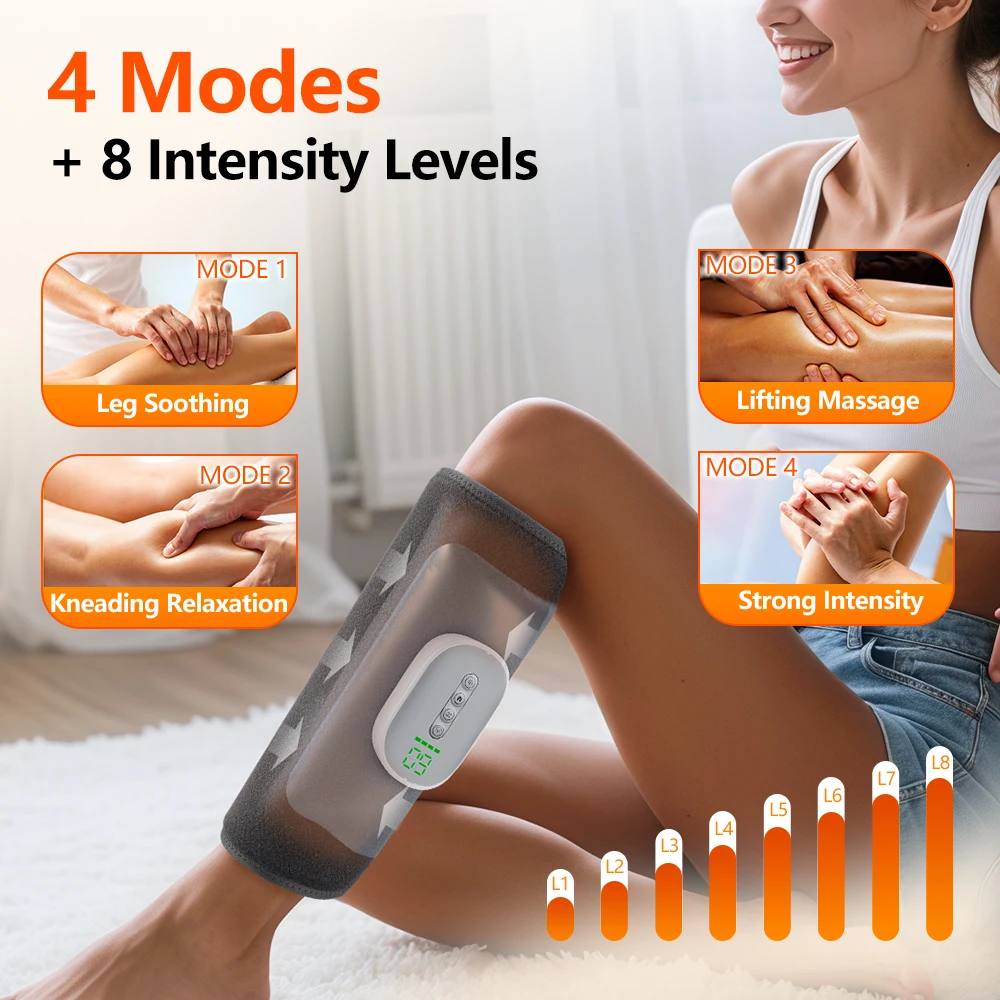 Electric 360° Air Pressure Calf Massager 4 Modes 8 Levels Wireless Airbag Leg Muscle Foot Relaxation Blood Circulation with Heat