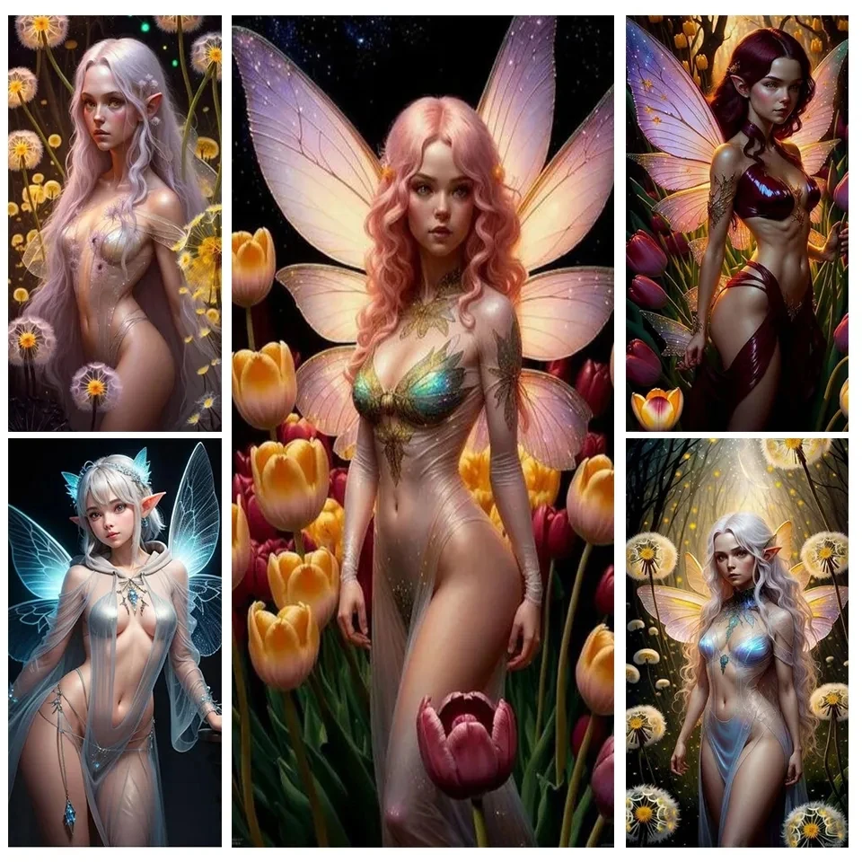 DIY 5D Diamond Painting Nude Sexy Fairy Girl Kits Full Round Square Diamond Mosaic Embroidery Fantasy Elf Kit Decor YY5187