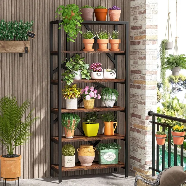 71" 6-Tier Industrial Bookshelf 5
