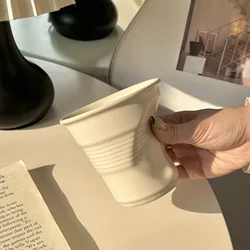 Elegant Ceramic Irregular Coffee and Tea Mug - Pure Color, 200/400ml - 200 - 400ML (White 400ml)