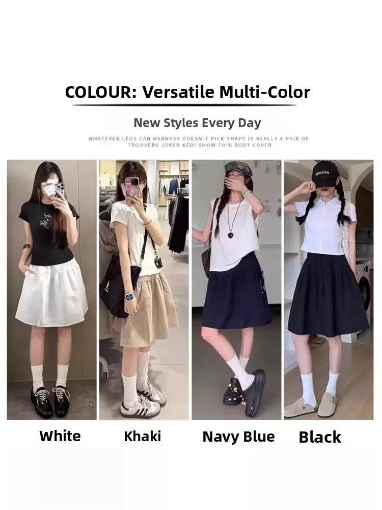Bla Japanese Sle Midi Skirt Women's Summer 2025 New Retro Korean Sle Slimming Versatile f Skirt High Waist A-Line Skirt