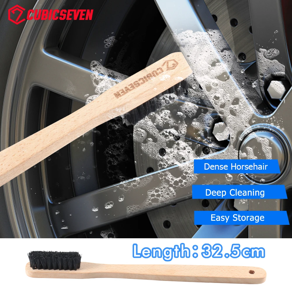

Cubicseven Horsehair Car Tyre Detailing Brush Non-Slip Long Handle Auto Wheel Rim Cleaning Brush Easily Clean Hard-To-Reach Area