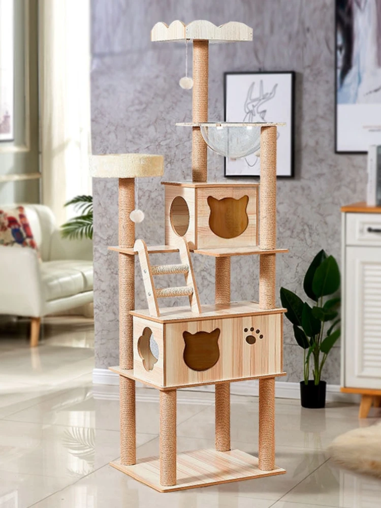 

Деревянная Когтеточка для дома с сизальным шнуром, плюшевая ткань, гамак, рама для скалолазания