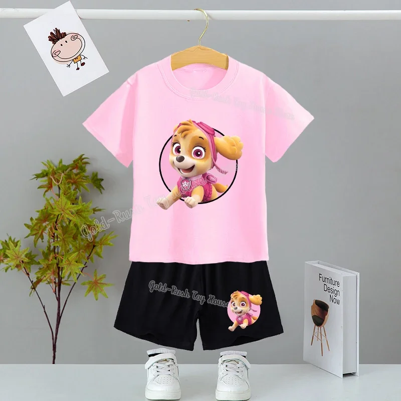Paw Patrol Tracksuit Suit Chase Marshall Rubble Clothes Set Boy Girl T Shirt Shorts 2pcs Kids Suit Short Sleeve Children Outfit