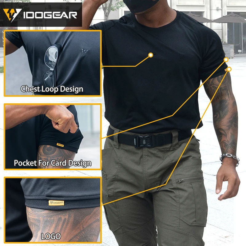 Tactical shirt IDOGEAR Tactical Summer T-Shirt Breathable Round Neck Tshirt Fitness athletic sportswear Gym Shirt Short Sleeve Quick Dry 3114