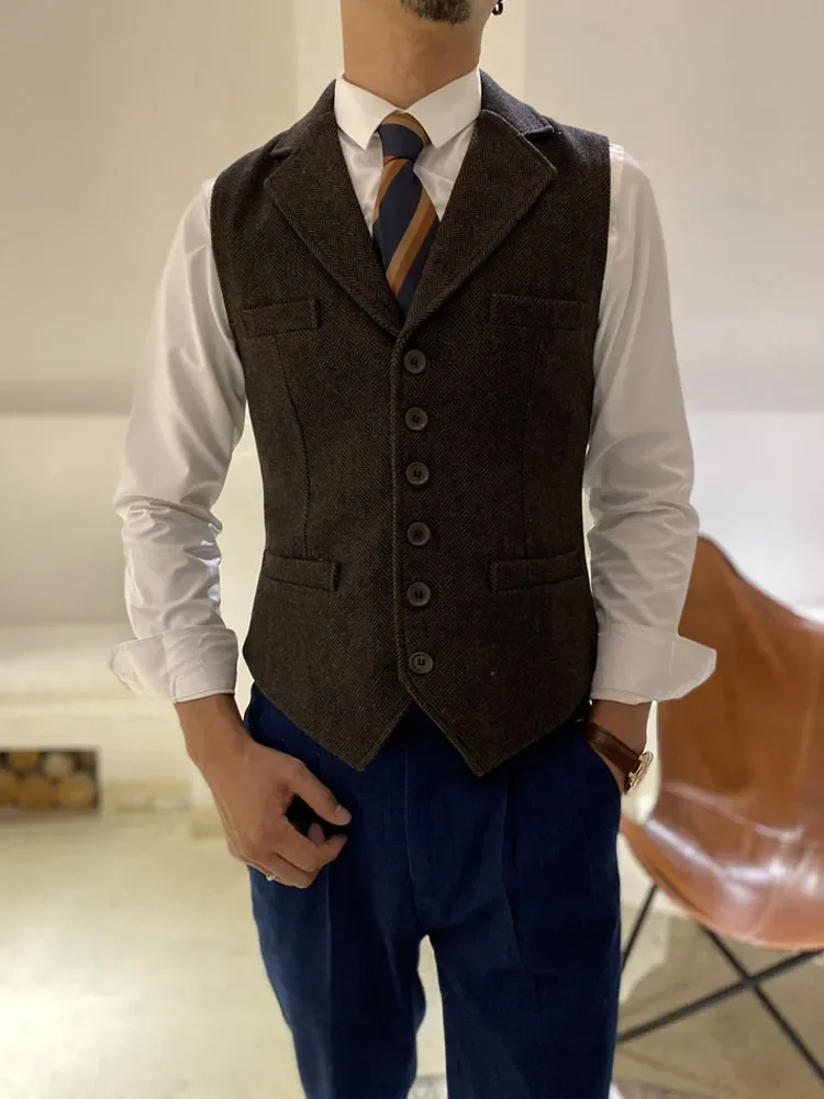 Wool Groom Vest Groom\'s Suit Vest Tweed Business Suit Jacket Formal Party Prom Groom\'s Wear  Vest Men\'s Wedding Tuxedo Waistcoat