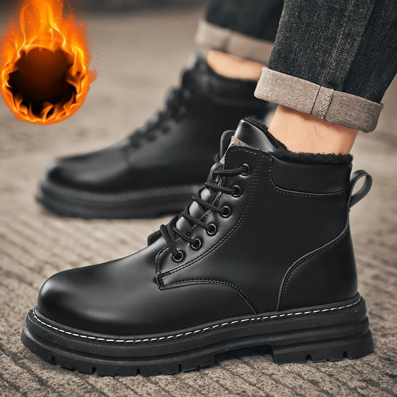 Trendy Velvet Warm Men Shoes British High-top Winter Men's Snow Boots Men's Short Cotton Boots Tooling Boot Boots Botas Hombre