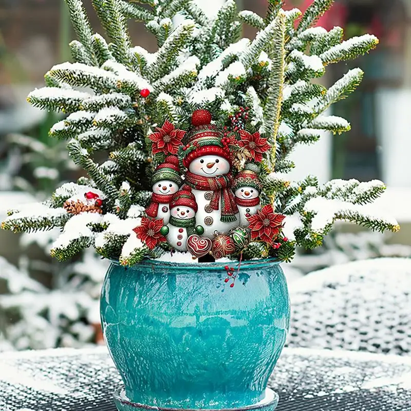 Christmas Garden Stakes 2D Acrylic Snowman Garden Stakes Plug Hand-Painted Outdoor Decorative Tool For Patio Lawn Porch