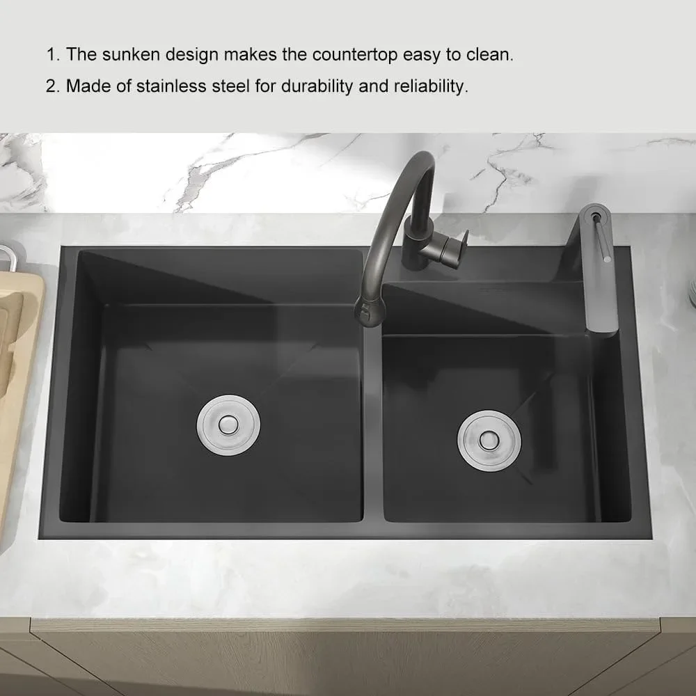 Stainless Steel Kitchen Sink Double Bowls Drop-In Sink with Drain and Overflow