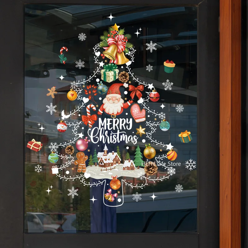 2025 New Christmas Decoration Window Stickers Santa Christmas Tree Window Glass Decal Poster New Year 2026 Decoration Stickers