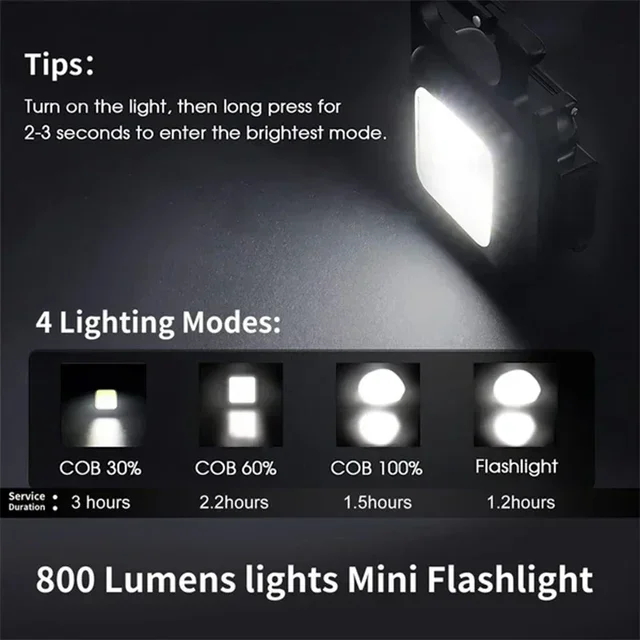 Porte-clés lumière Mini lampe de poche de Camping multifonctionnelle USB Rechargeable LED Portable lumineux COB pince de poche lanterne travail en plein air 2