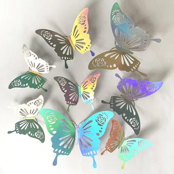 12pcs Colorful Butterfly Wall Sticker For Home Decoration Metal Texture Beautiful Butterfly Wall Art Stickers DIY Craft Supplies