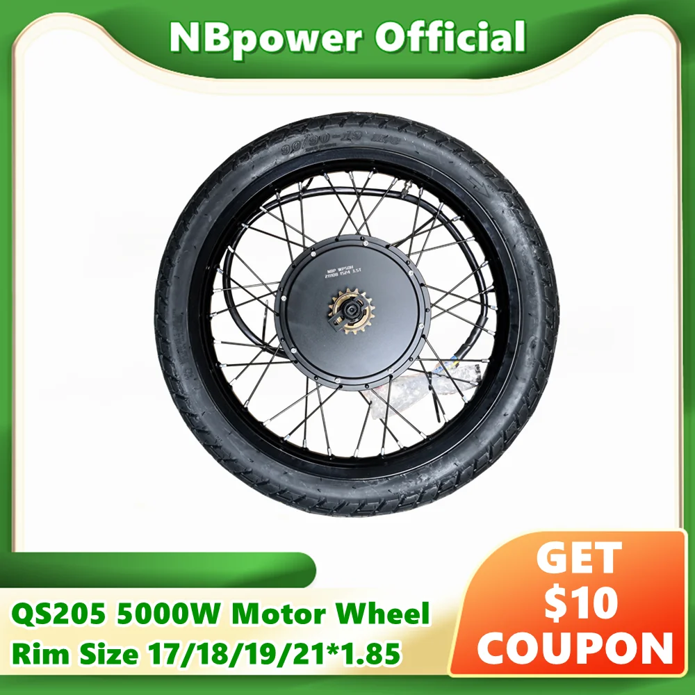 NBpower QS205 V3 50H 72v 5000W 3.5T/5T Rear Hub Motor Wheel 150mm Dropout 17/18/19/21inch Motorcycle rim for electric moped