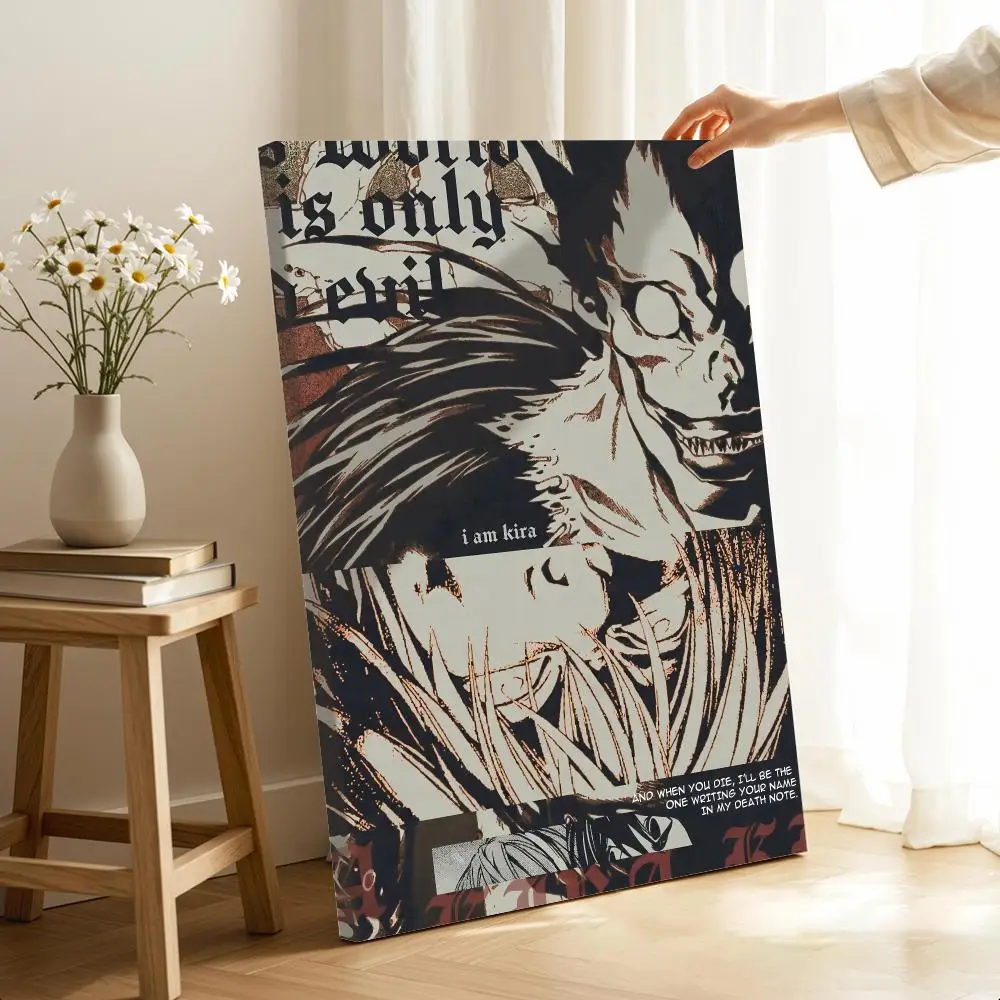 Manga Collage Art: Death Note Calligraphy Canvas with Wood Frame - HD Wall Decor for Bedroom, Bar, Office, and Home