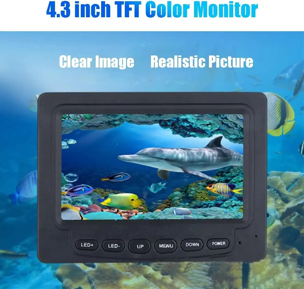 Fish Finder Kit, Underwater Fishing Camera with 4.3'' Display, Portable Video Fish Finder, Led Brightness Adjustment, A