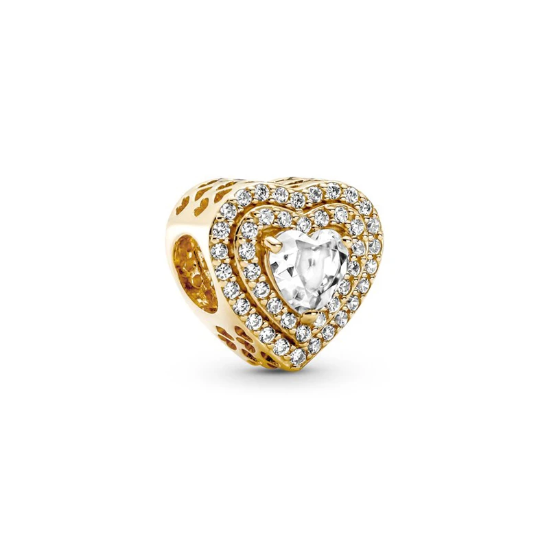 Authentic Fine Golden Pendant Eternal Heart-Shaped Charm Beads Fit Original European 925 Silver Bracelet DIY Women Jewelry Gifts 4