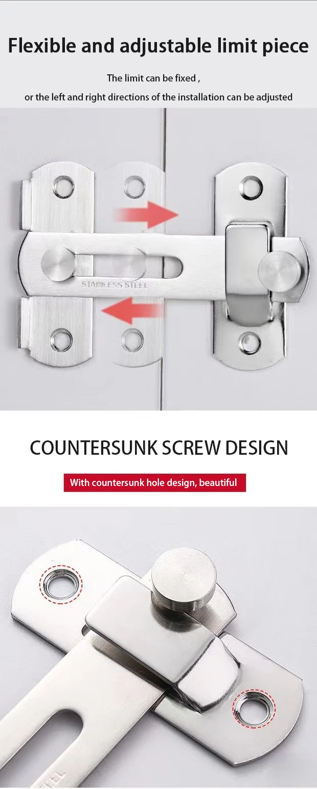 Description Picture 4 of item90 Degree Stainless Steel Door Hasp Anti-rust Safe Door Bolt Lock Buckle Security Sliding Door Chain Locks for Hardware