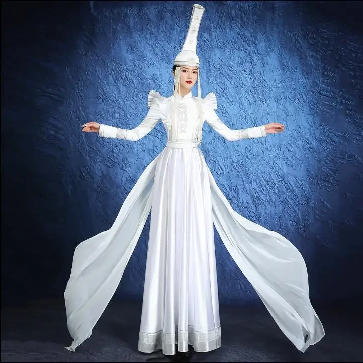 

White Goddess Chinese Mongolian Robe Performance Costume Stage Walk Costume