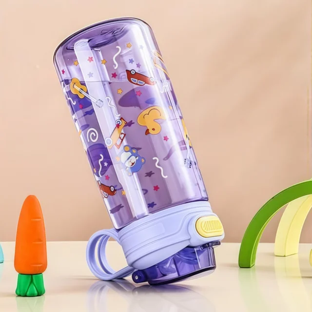 Botella de agua para niños con sorbete y seguro 550ml: Antiderrame Emoape