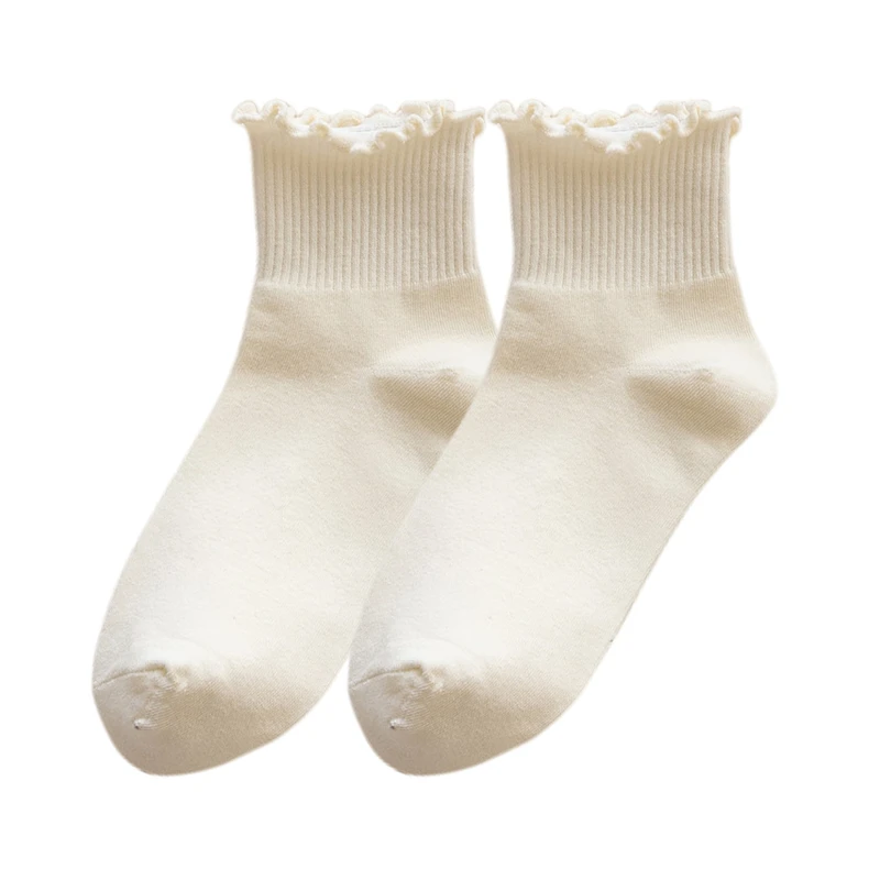 3 Pairs/Lot Cute Socks For Women New Japanese Style Breathable Girls Short Socks Kawaii Solid Frilly Ruffle Casual