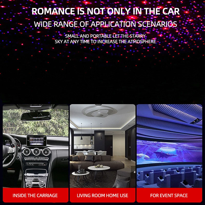Car Interior Lights Roof Star Light USB LED Starry Atmosphere Projector Decoration Night Party Decor Galaxy Light 1pcs