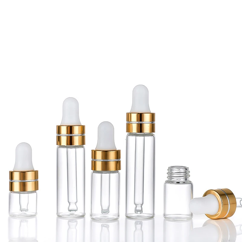 Mini Dropper Bottle1ml 2ml 3ml 5ml Clear Pipette Bottles Gold Cap Glass Sample Vial Empty Essential Oil Cosmetic Container 80ml heart shaped vitreous jars clear jewelry ornaments packing vial refillable gifts crafts empty glass bottles 6pcs