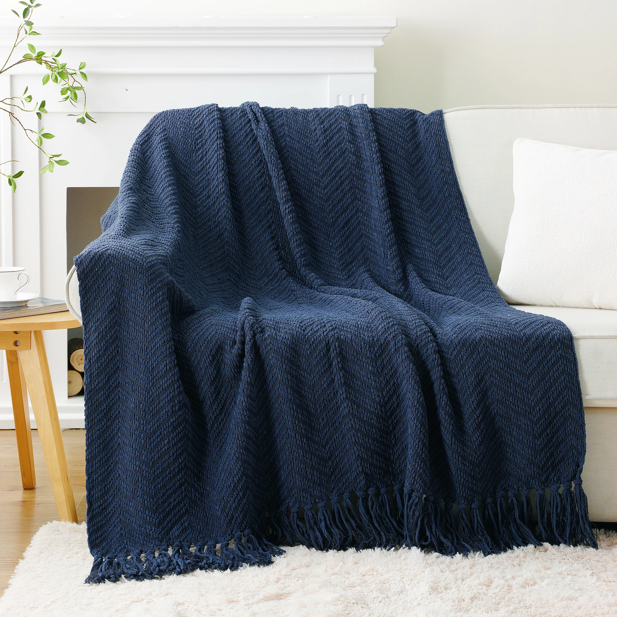 Battilo Chenille Knitted Throw Blanket for Couch Soft Thick Decorative Sofa Blanket Plaid Bed Throws Spring Living Room Decor