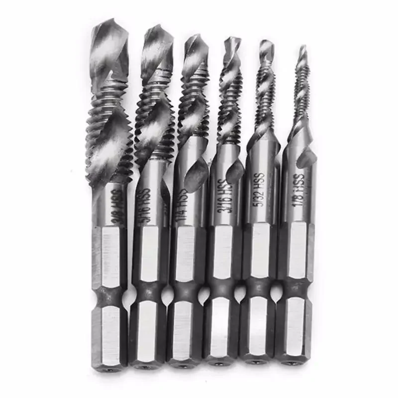 6Pcs 1/4 Inch M3-M10 Screw Tap HSS Combination Drill Tap Bit Set Hex Shank Deburr Countersink Bits 1803527 Descriptionimage5