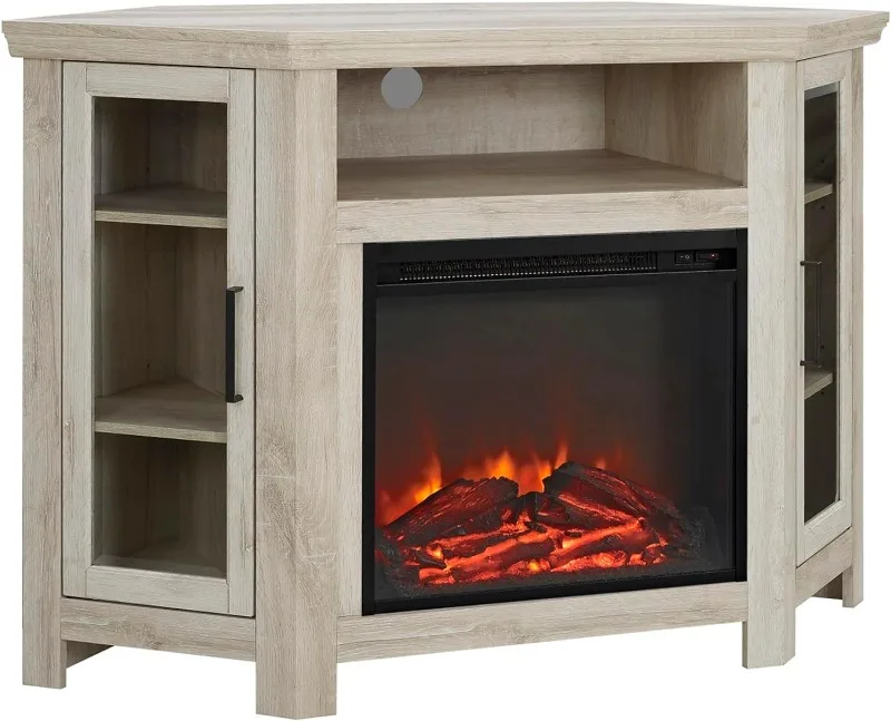 Classic Glass Door Fireplace Corner TV Stand for TVs up to 55 Inches, 48 Inch