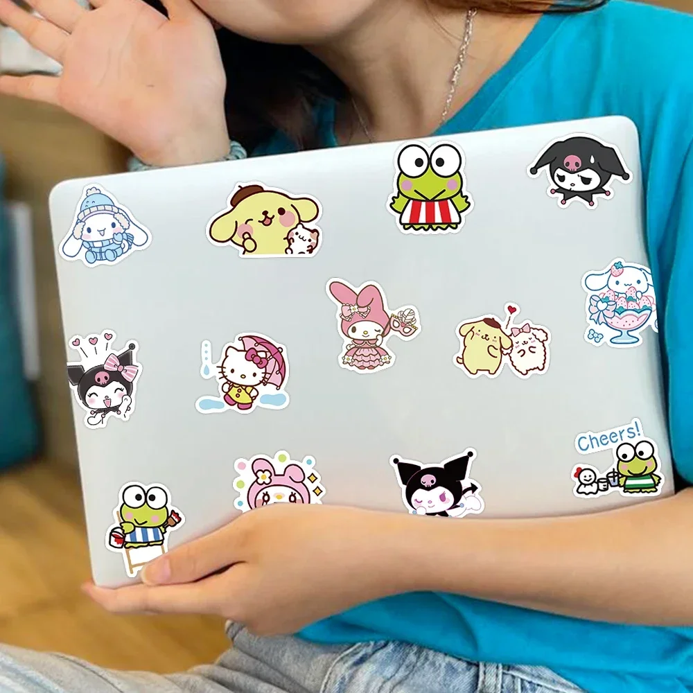 Kawaii Sanrio Stickers Cinnamoroll Hello Kitty Kuromi Decals DIY Phone Luggage Laptop Diary Guitar My Melody Sticker Kids Toy 6