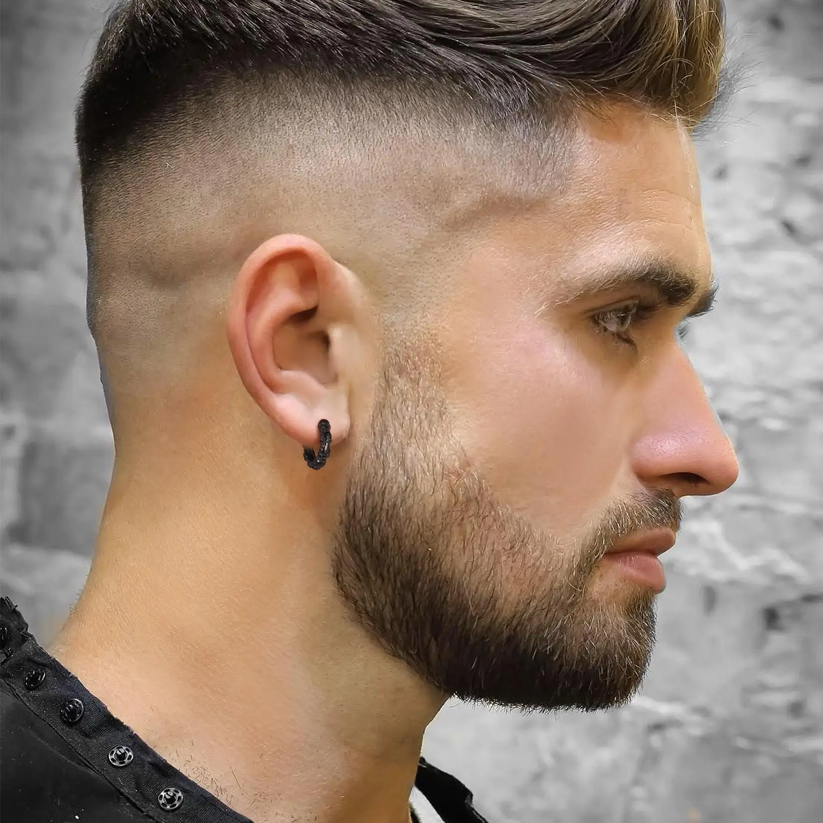 U7 Skull Hoop Earrings Black Metal Color Stainless Steel Gothic Skeleton  Halloween Studs 