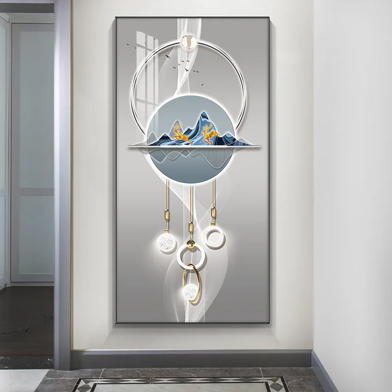 thumbnail image 1 of Cuadro en lienzo de ciervo de lujo de estilo chino, carteles de montaña con geometría abstracta, impresiones para porche, sala de estar, decoración de pared sin marco, 1 of 4